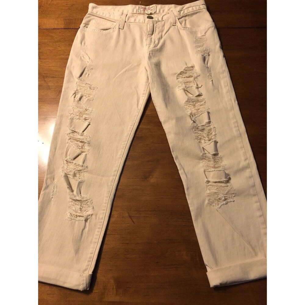 Current Elliott Women's Jeans Ivory Crop Destroyed Stretch Jeans Size 25